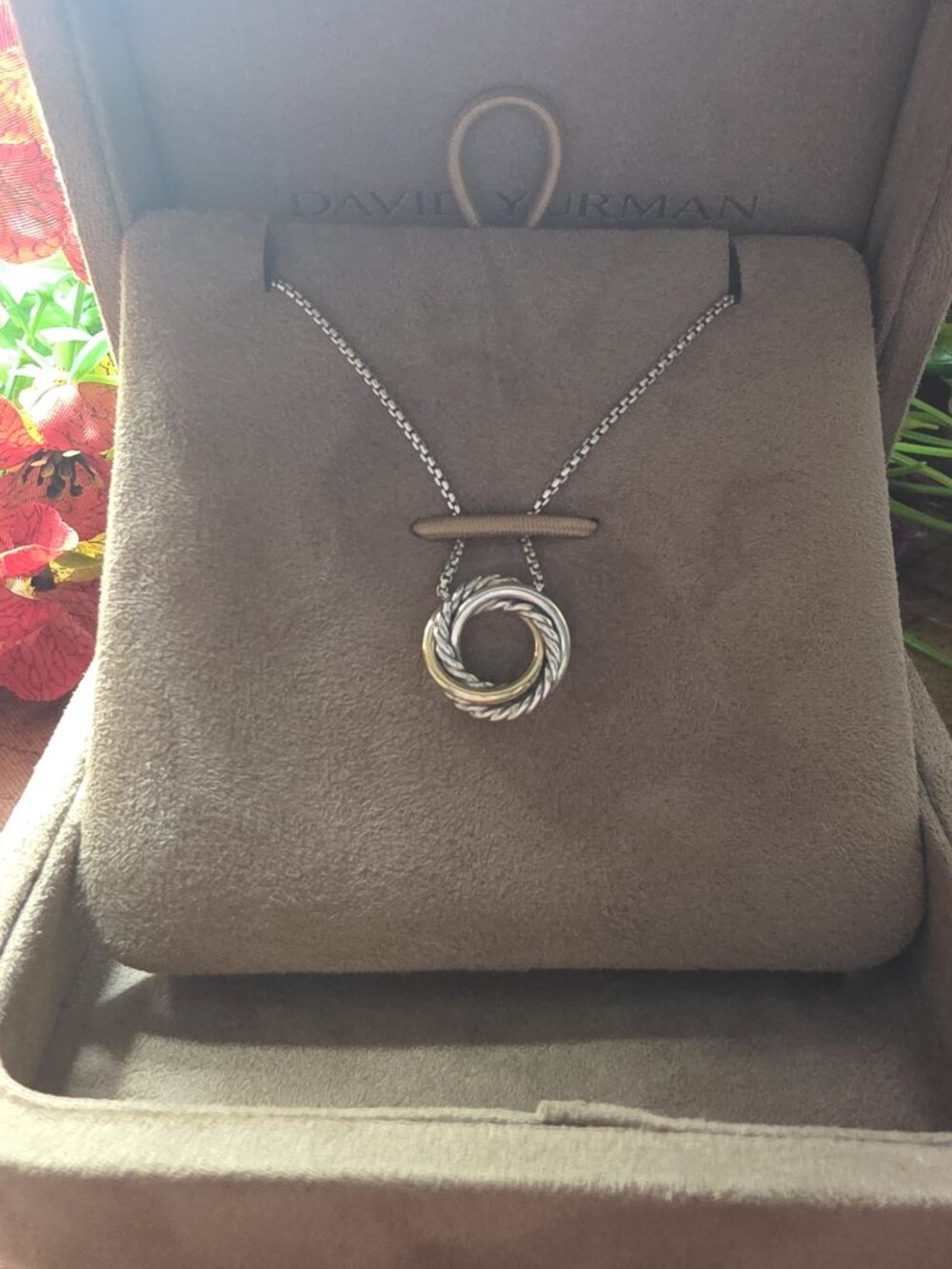 David Yurman Crossover Pendant Necklace Sterling Silver 18K Gold 14.5mm
